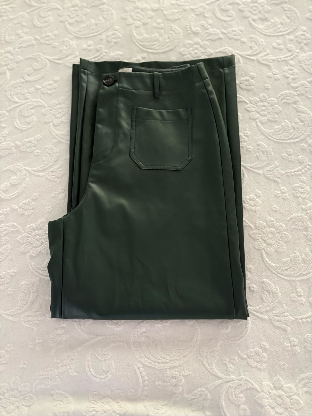 Lovelo Forest Green Wide-Leg Faux Leather Pants